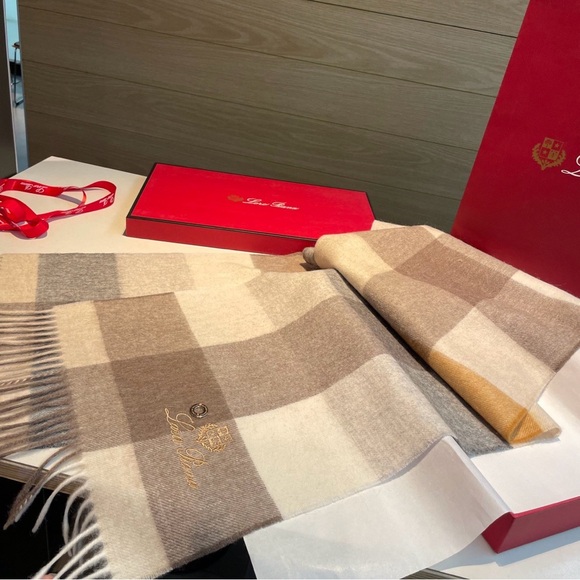 Loro Piana Beige and Brown Checkered Scarf - Picture 3 of 7
